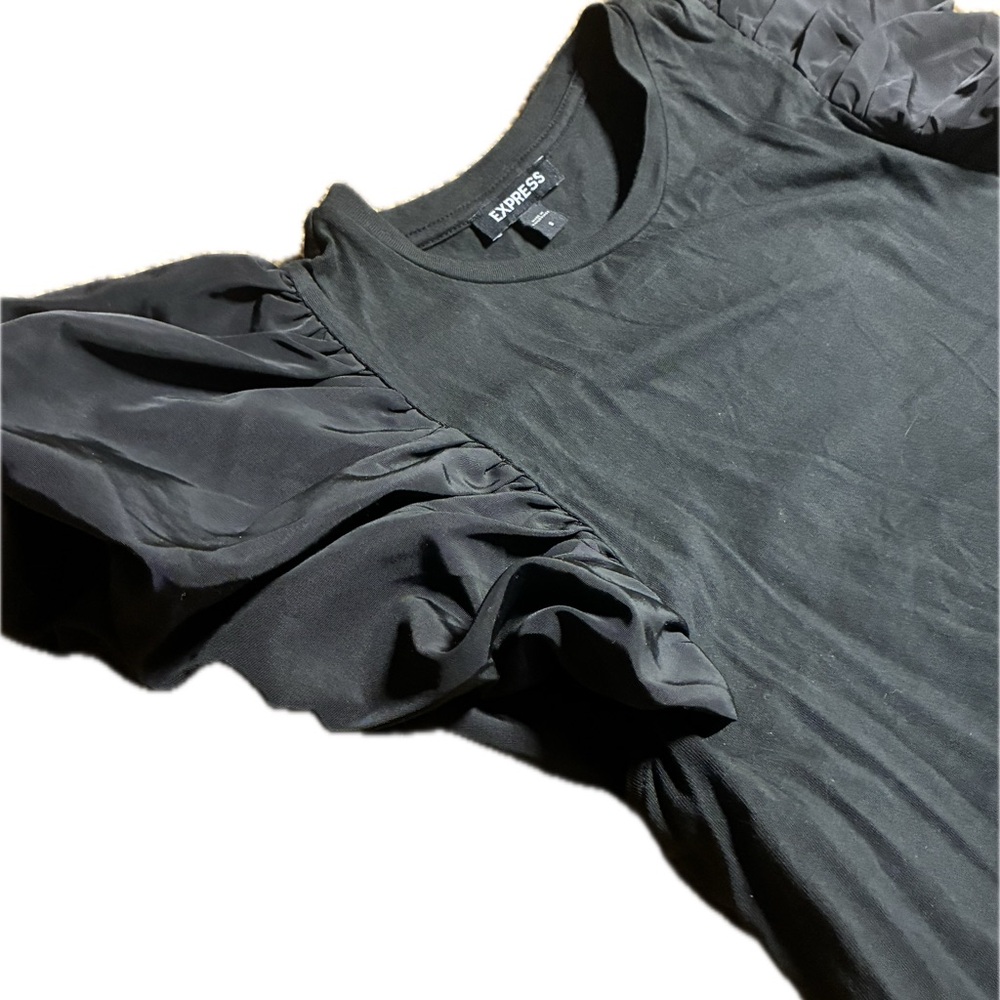 Express Elegant Black Puff Sleeve Blouse - Picture 2 of 4